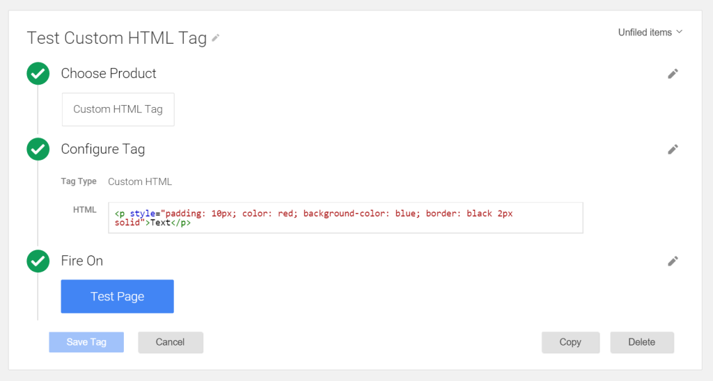 custom html tag google tag manager